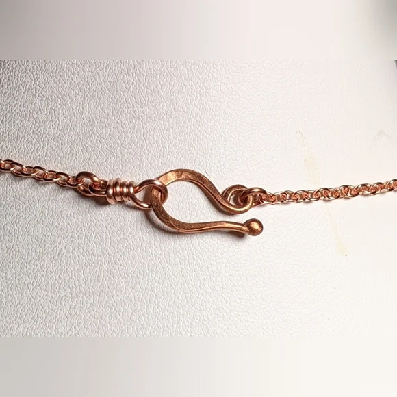 Vintage Embossed Ceramic Bar Necklace Artisan Crafted Jewelry Pure Copper Chain - Picture 7 of 16